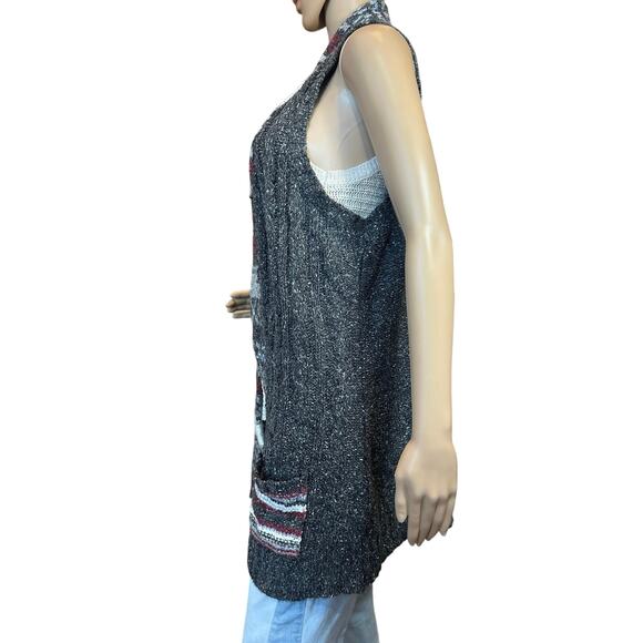 VTG Grandmacore Size Large Open Front Vest Cardigan Cable Knit Sweater Pockets - Picture 9 of 15
